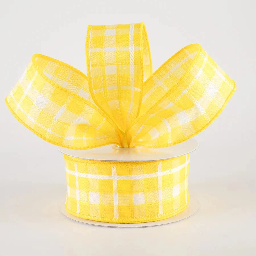 1.5" Kentini Plaid Ribbon: Yellow & White (10 Yards) Jascotina Ribbon 42418-09-22