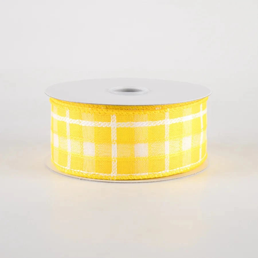 1.5" Kentini Plaid Ribbon: Yellow & White (10 Yards) Jascotina Ribbon 42418-09-22
