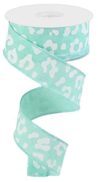1.5" x 10yd Animal Print On Royal - Mint Green/White Shirleys of Collins RGC1403AN