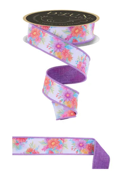1.5" x 10yd Bright Flowers/Fused - White/Lavender/Pink/Turquoise Craig Bachman LX1174K1