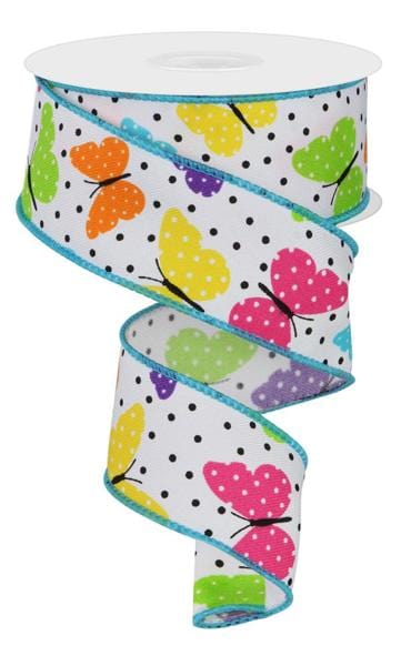 1.5" x 10yd Butterflies/Dots On Diagonal - Bright Multi Shirleys of Collins RGE110627