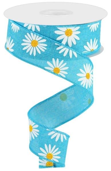 1.5" x 10yd Daisy On Royal - Turquoise/Wht/Ylw/Org Shirleys of Collins RGC1739A2