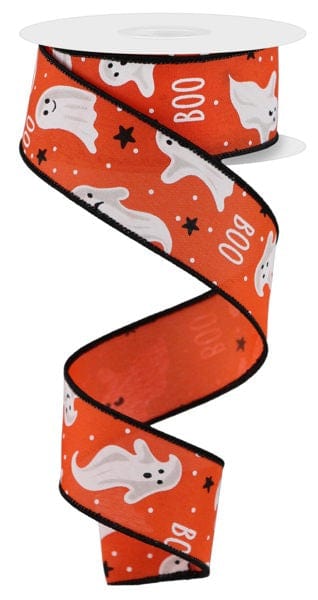 1.5" x 10yd Ghosts/Boo - Dk Orange/White/Black Craig Bachman RIBBON RGE181520