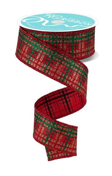 1.5" X 10YD GLITTER PLAID - RED/EMERALD/GOLD Craig Bachman Ribbon RGF195624