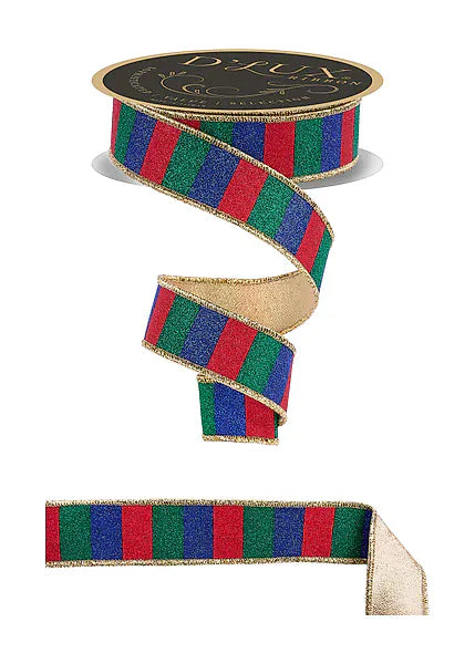 1.5" x 10yd Glitter Stripe/Fused - Red/Emerald/Royal Blue Craig Bachman LX3108J5