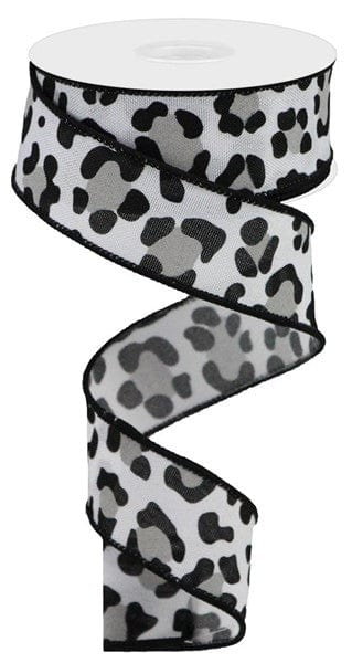 1.5" x 10yd Leopard Print/Faux Ryl - White/Black/Grey Shirleys of Collins RGB139402