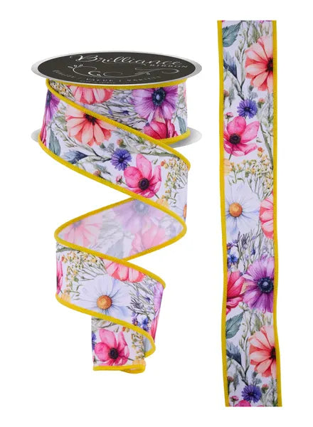 1.5" x 10yd Mixed Wildflowers - White/Peach/Coral/Yellow Craig Bachman LS1234ET