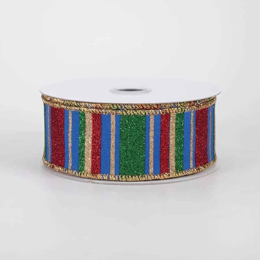 1.5" X 10YD Multi Glitter Stripes Ribbon - Traditional Nutcracker Craig Bachman Ribbon RGF191425