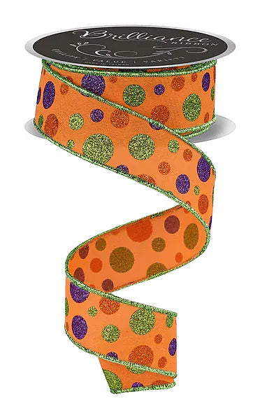 1.5" x 10yd Multi Polka Dot - Orange/Purple/Lime Craig Bachman LS304020