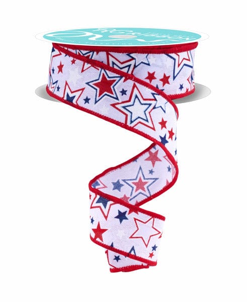 1.5" x 10yd Printed Stars W/Glitter - White/Red/Blue Craig Bachman Ribbon RGF157927