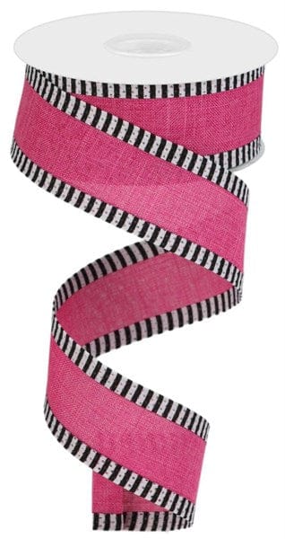 1.5" x 10yd Royal Burlap/Thin Stripe - Fuchsia/Black/White Craig Bachman Ribbon RG0885507