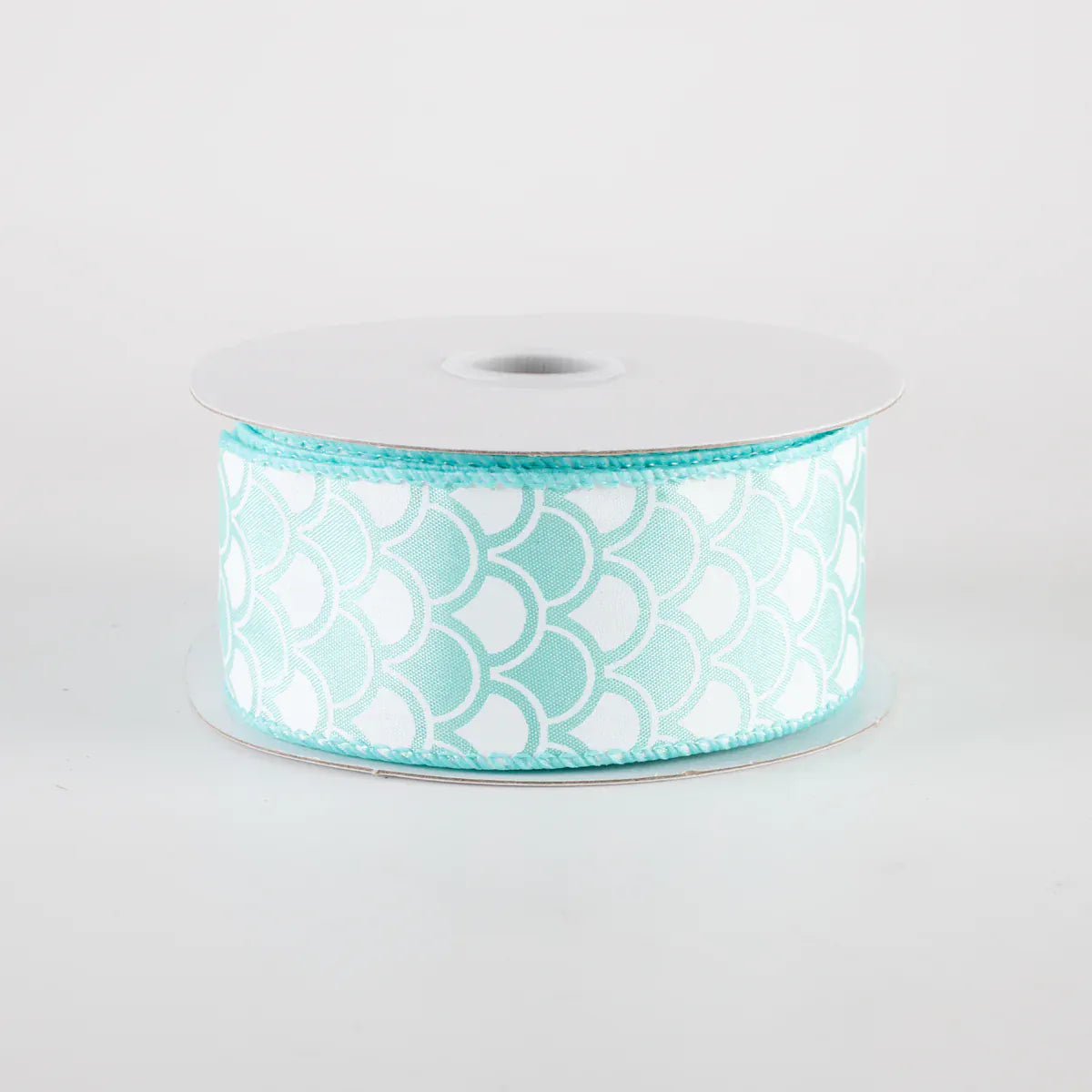 1.5" X 10YD Satin Fish Scales Mermaid Ribbon - Aqua & White Shirleys of Collins 42451-09-45