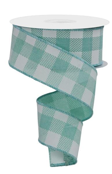 1.5" x 10yd Striped Check On Royal - Mint Green/White Craig Bachman Ribbon RG01799AN