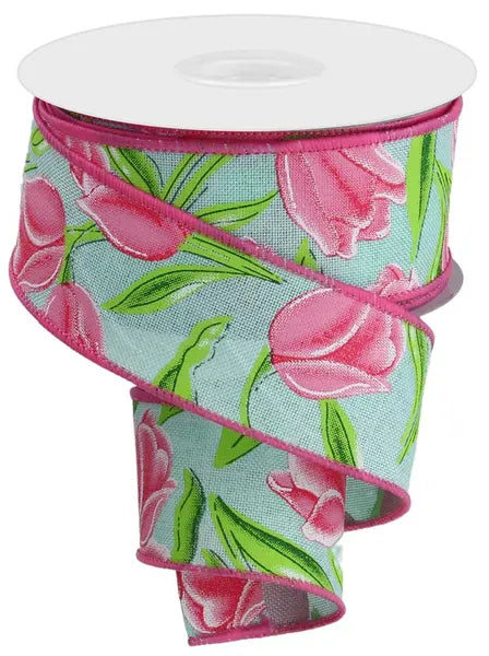 1.5" x 10yd Tulips On Royal Shirleys of Collins RGE1146AN
