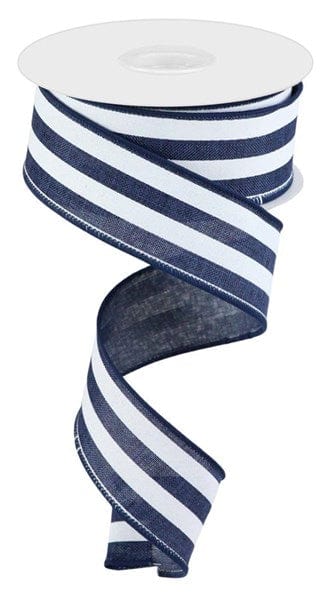 1.5" x 10yd Vertical Stripe - Navy/White Craig Bachman Ribbon RGC156219