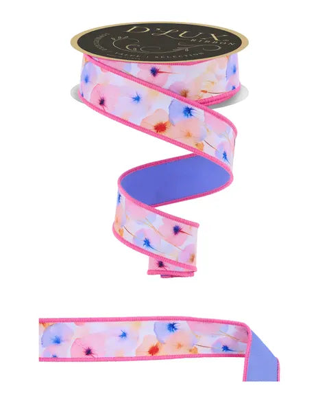 1.5" x 10yd Watercolor Florals/Fused - White/Pink/Yellow/Blue Craig Bachman LX116811
