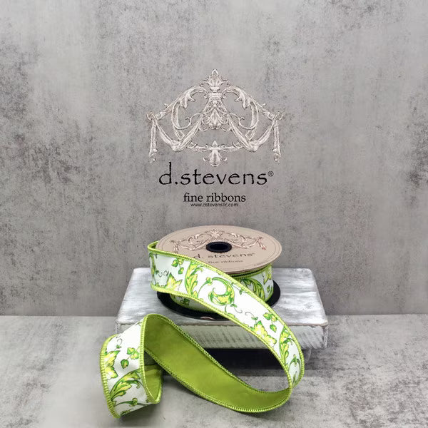 1.5" x 10yds taffeta acanthus scroll chinoiserie, lime white D.Stevens 18-4478