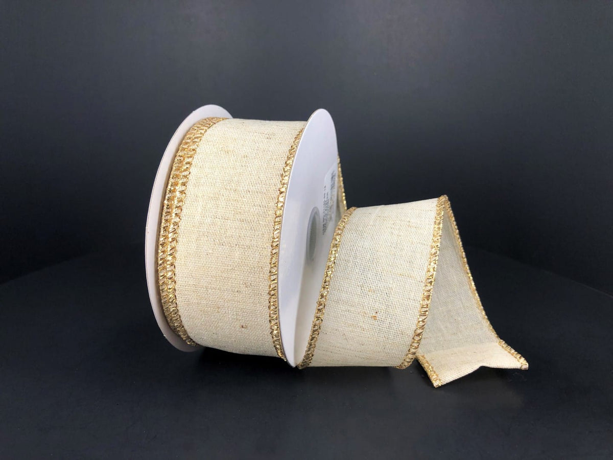 1.5"X10YD IVORY CANVAS W/GOLD METALLIC EDGE Jascotina 71165-09-18