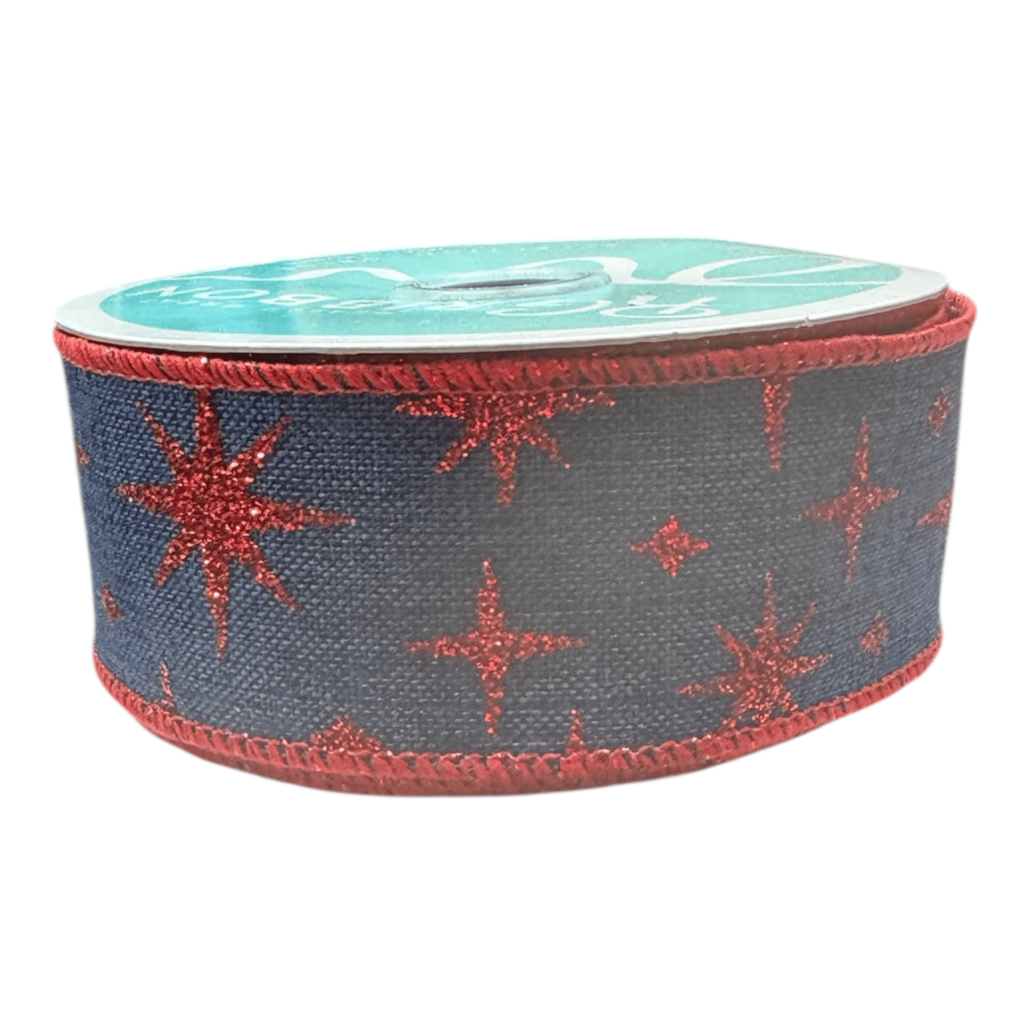 1.5"X10YD RETRO STARS ON ROYAL BURLAP - NAVY/RED Craig Bachman Ribbon RGB112719
