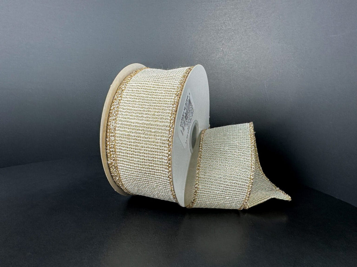 1.5"X10YD RIBBED LINEN – IVORY/GOLD METALLIC Jascotina 73544-09-14