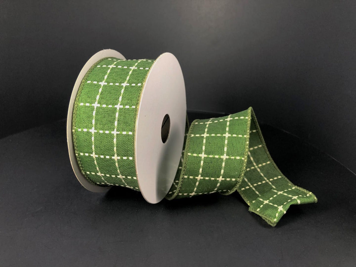 1.5"x10yd Stark Plaid Ribbon - Moss & Cream Jascotina 61025-09-08
