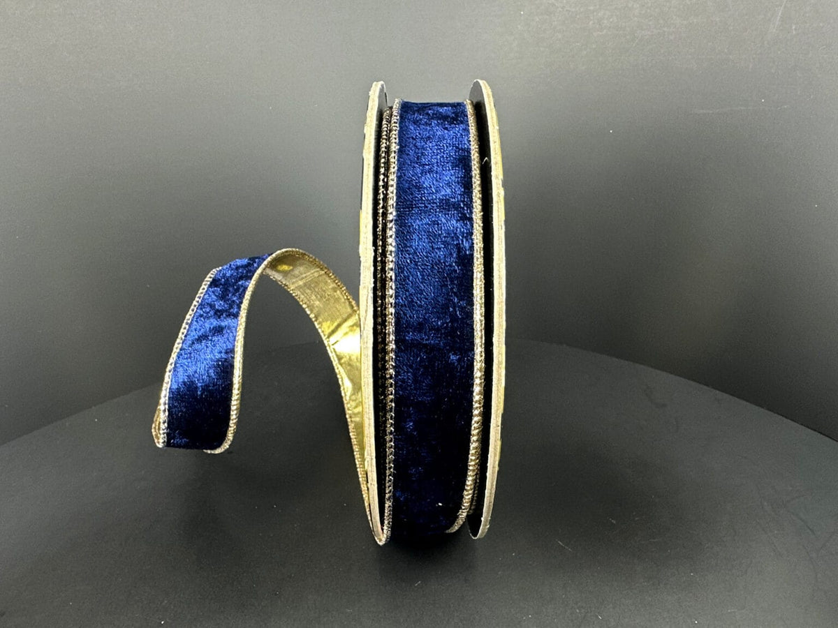 1"X10YD LUSH VELVET W/GOLD METALLIC BACK – NAVY Jascotina D73648-10-27