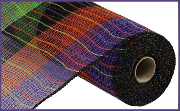 10.25" x 10yd Pp/Faux Jute Wide Check Mesh - Blk/Prpl/Fresh Grn/Org Craig Bachman Mesh RY8318D2