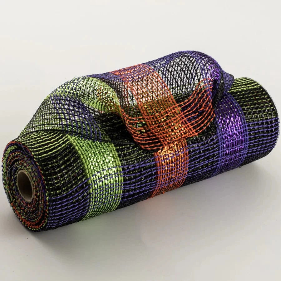 10" Halloween Metallic Plaid Mesh: Black, Purple, Orange, Lime - Blk/Prpl/Fresh Grn/Org Jascotina Mesh XB102810-21