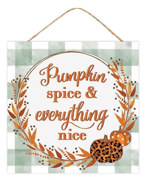 10"Sq Pumpkin Spice Glitter Sign - Cream/Orange/Brown/Rust/Mustard/Green Craig Bachman Ribbon AP8895