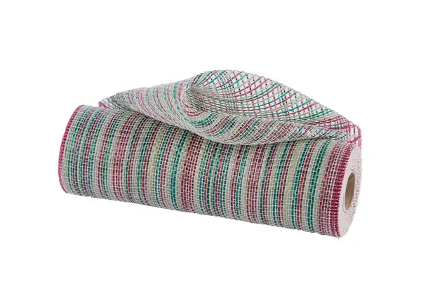 10" x 10yd Vertical Multicolor Stripe Mesh - Burgundy/Sage/Hunter/Crm Craig Bachman Mesh RE1369YH