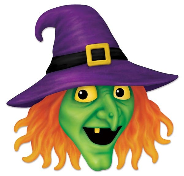 12.25"L x 12"H Metal/Embossed Witch Head - Prpl/Grn/Ylw/Org Craig Bachman Signs MD1379A1