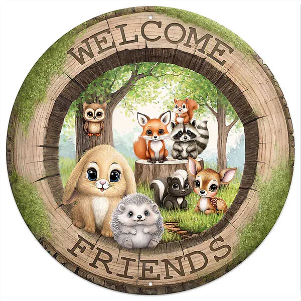 12"Dia Metal Welcome Friends Sign Craig Bachman MD1869