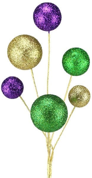 16"L GLITTERED BALL PICK - MARDI GRAS Shirley's Direct HG3195