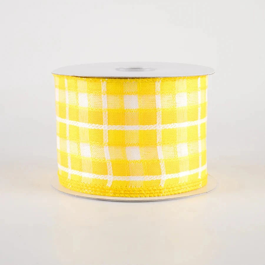 2.5" Kentini Plaid Ribbon: Yellow & White (10 Yards) Jascotina Ribbon 42418-40-22