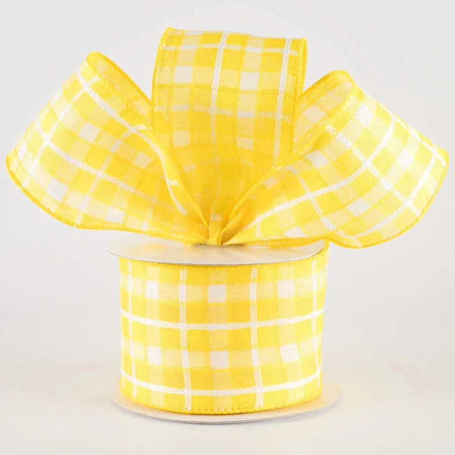 2.5" Kentini Plaid Ribbon: Yellow & White (10 Yards) Jascotina Ribbon 42418-40-22
