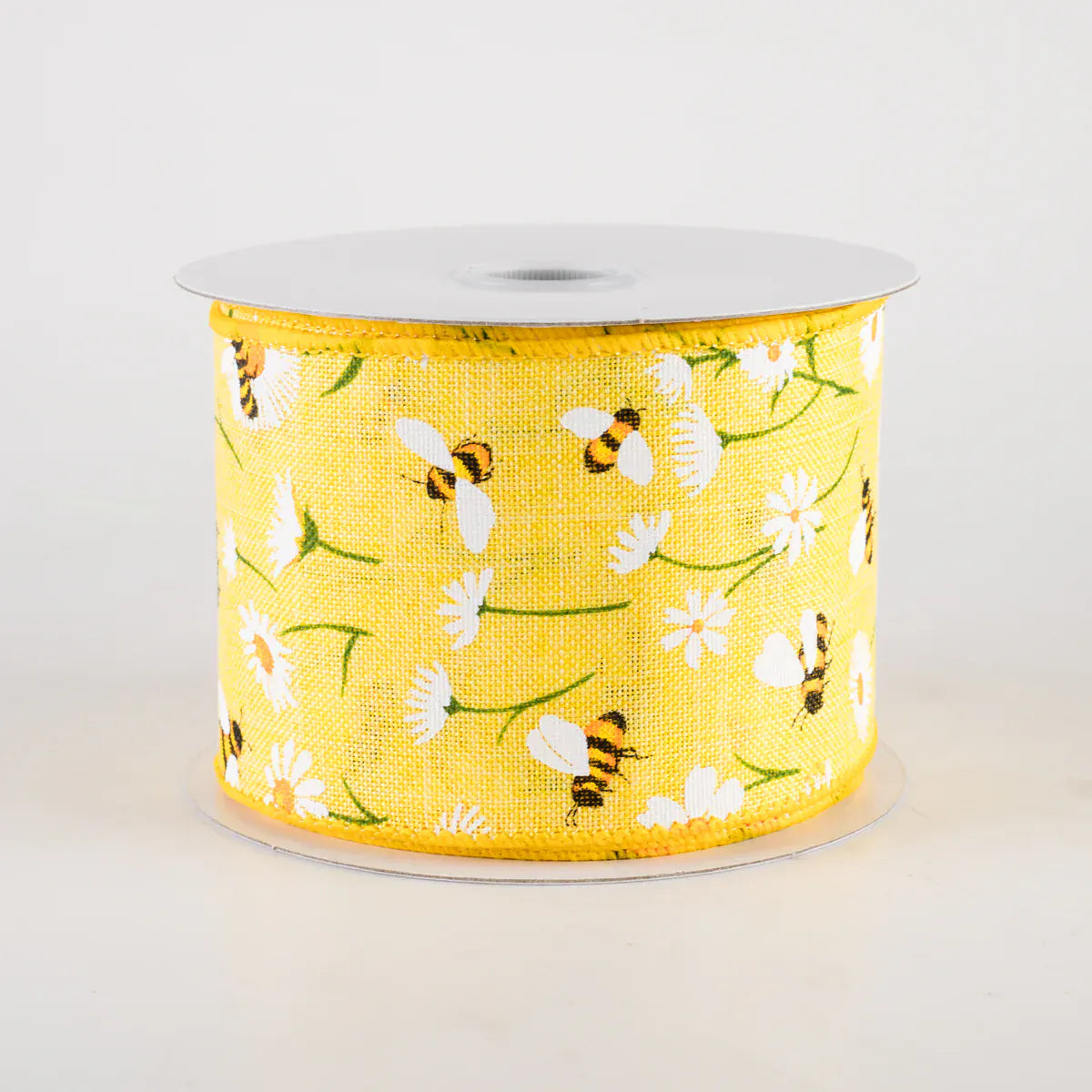 2.5" Linen Daisies & Bumblebees Ribbon: Yellow (10 Yards) Jascotina 42416-40-02