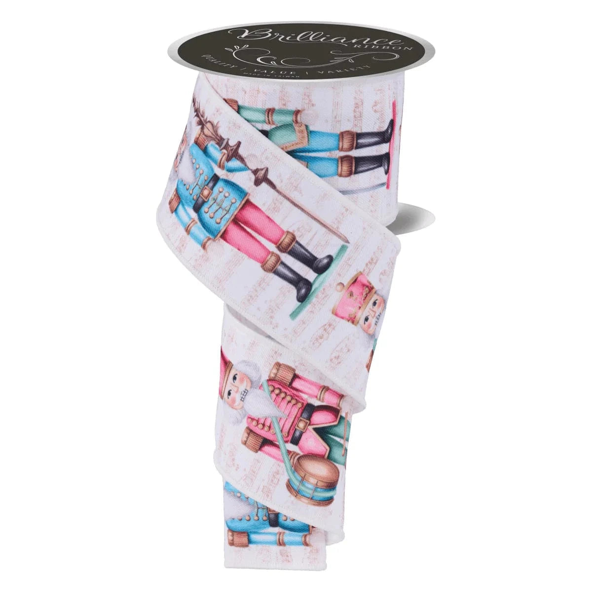 2.5"  X 10 YARDS  Nutcracker Ribbon: Ivory/Pink Craig Bachman LS1098C2