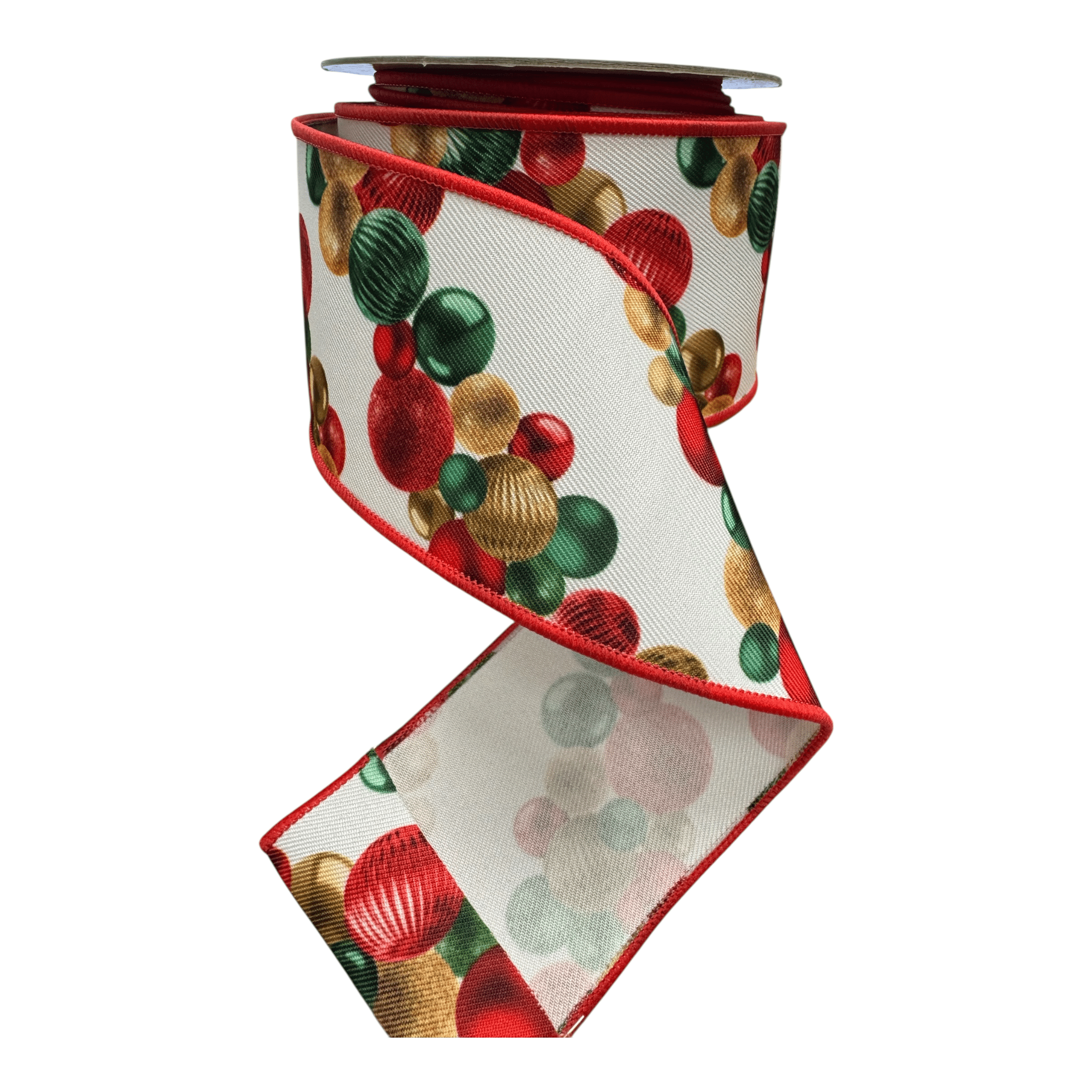 2.5" X 10 YD BALL ORNAMENT GARLAND RIBBON-White/Red/Emerald//Gold Craig Bachman LS11434N