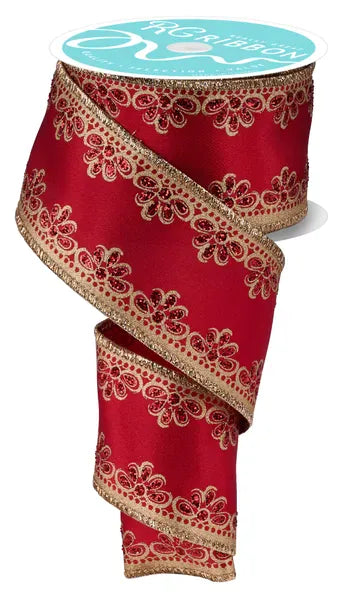 2.5" X 10 YD LUX SCALLOP TRIM RIBBON-RED/GOLD Craig Bachman RGH103536