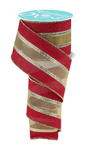 2.5" x 10yd 3-In-1 Royal Burlap/Mesh - Burgundy/Laser Gold Craig Bachman RGC830048