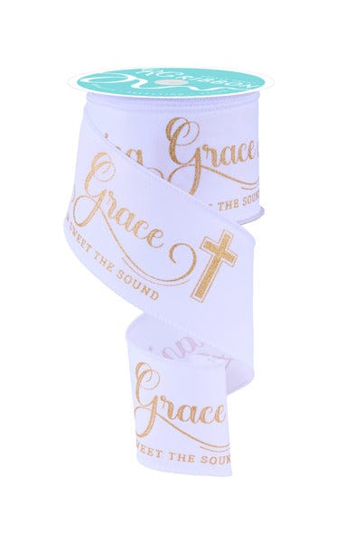 2.5" x 10yd Amazing Grace - White/Gold Craig Bachman Ribbon RGF152527