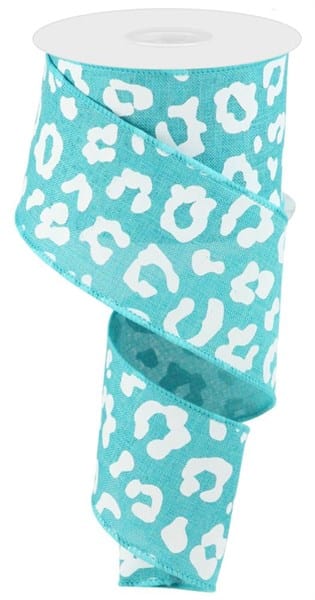 2.5" x 10yd Animal Print On Royal - Lt Teal/White Shirleys of Collins RGC1404A6