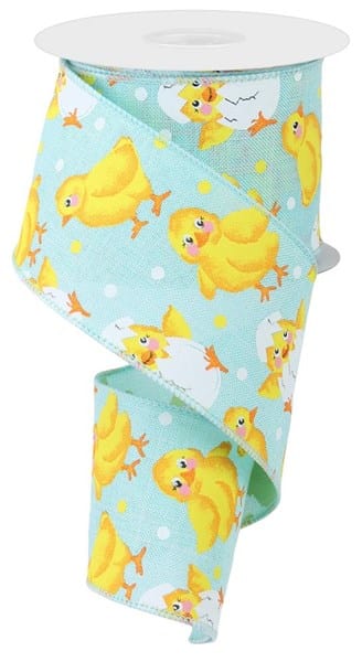 2.5" x 10yd Baby Chicks On Royal - Ice Blue/Multi Craig Bachman Ribbon RGE1090H1