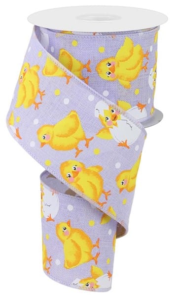 2.5" x 10yd Baby Chicks On Royal - Lavender/Multi Craig Bachman Ribbon RGE109013
