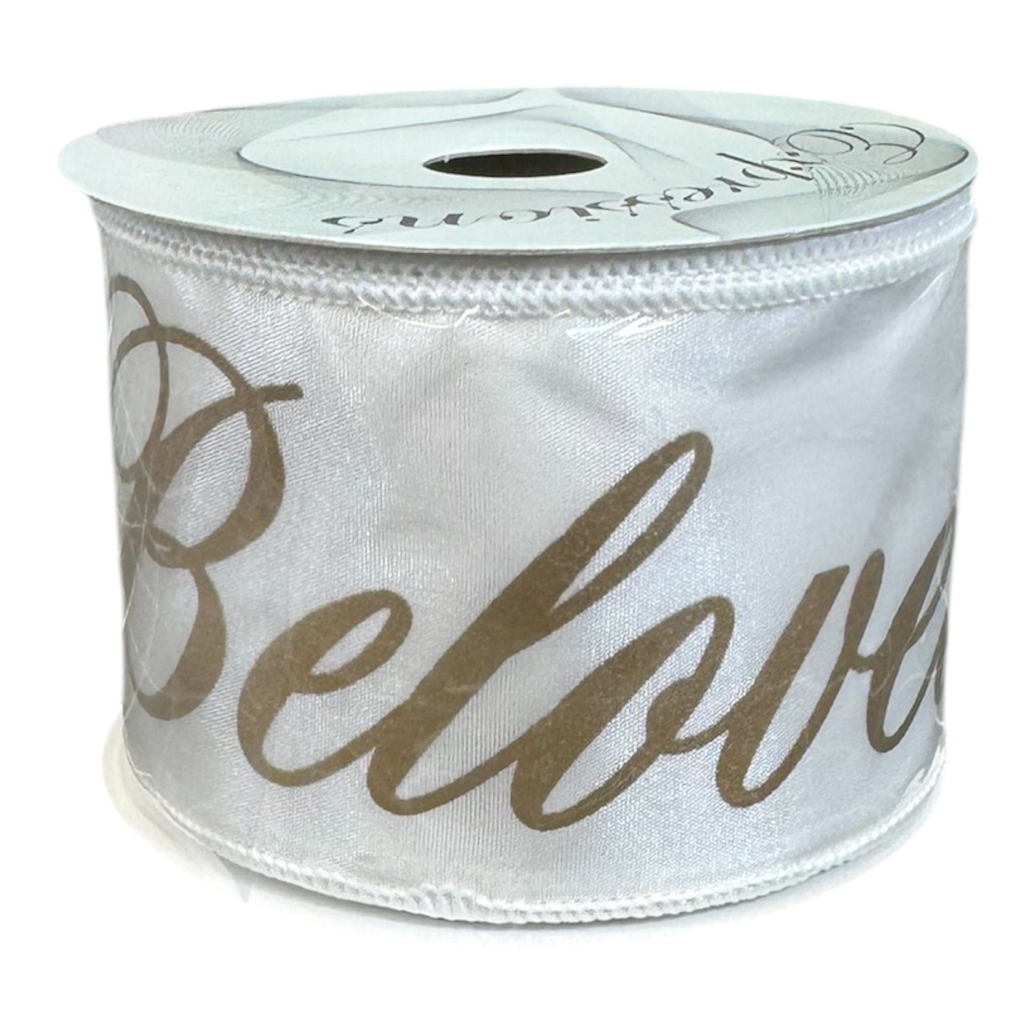 2.5" X 10YD BELOVED RIBBON - WHITE/GOLD Shirleys of Collins RG185427