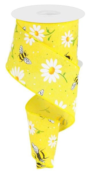 2.5" x 10yd Bumble Bee/Daisy On Royal - Ylw/Wht/Grn/Org/Blk Shirleys of Collins RGC18488N