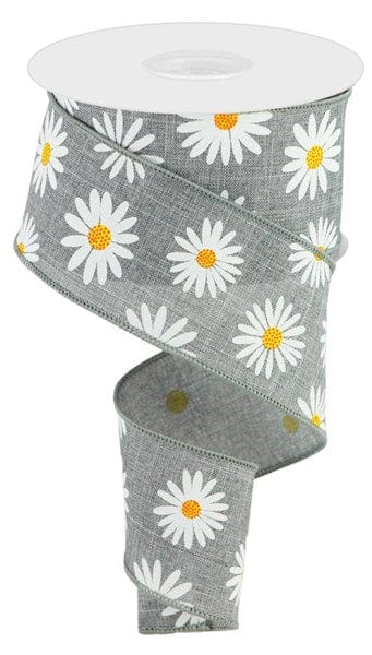 2.5" x 10yd Daisy On Royal - New Gry/Wht/Ylw/Org Shirleys of Collins RGC174010