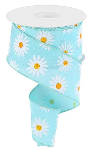 2.5" x 10yd Daisy On Royal - Robins Egg/Wht/Ylw/Org Shirleys of Collins RGC1740EX