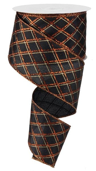2.5" x 10yd Diamond Pattern - Black/Orange Craig Bachman RIBBON RW7613T5