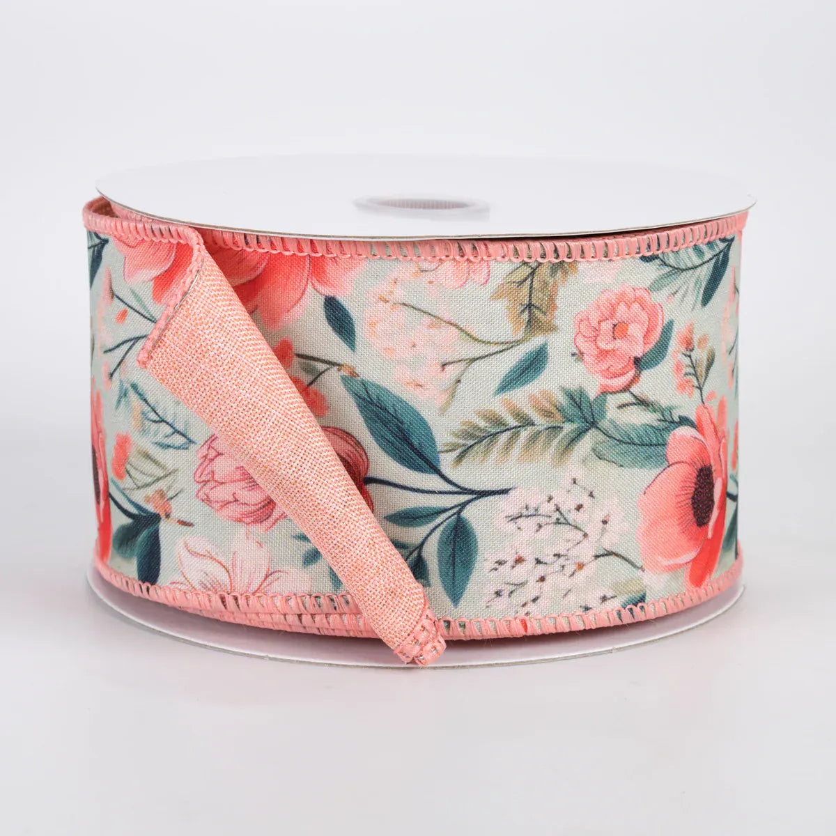 2.5" X 10YD Double Sided Fused Dainty Flowers Ribbon - Coral Jascotina D43609-40-06